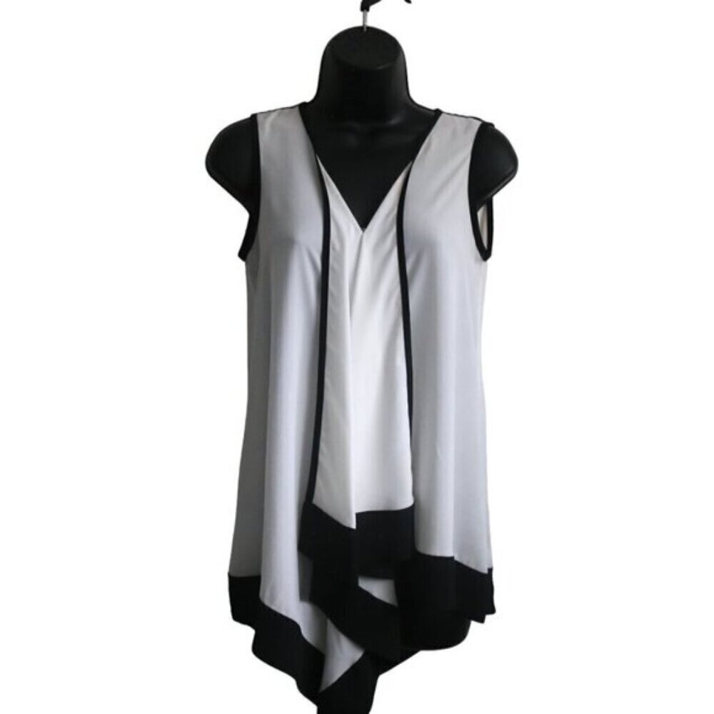 Joseph Ribkoff Monochrome Black White Waterfall Drape Blouse Size 4